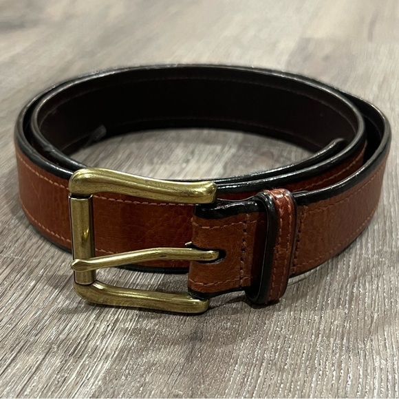 Polo Ralph Lauren 34W Pebble Brown Textured Belt Brass Buckle Clasp EUC - Picture 1 of 12